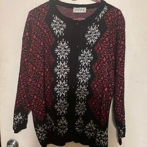 Woman’s black silver and red cardigan sweater 1x-2x in excellent condition